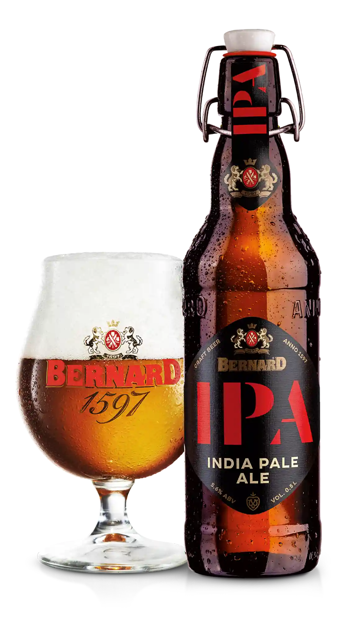 Bernard IPA 5.60% i 0.5 l og ølglas – importeret af Beer Bros, kvalitetsøl fra Tjekkiet