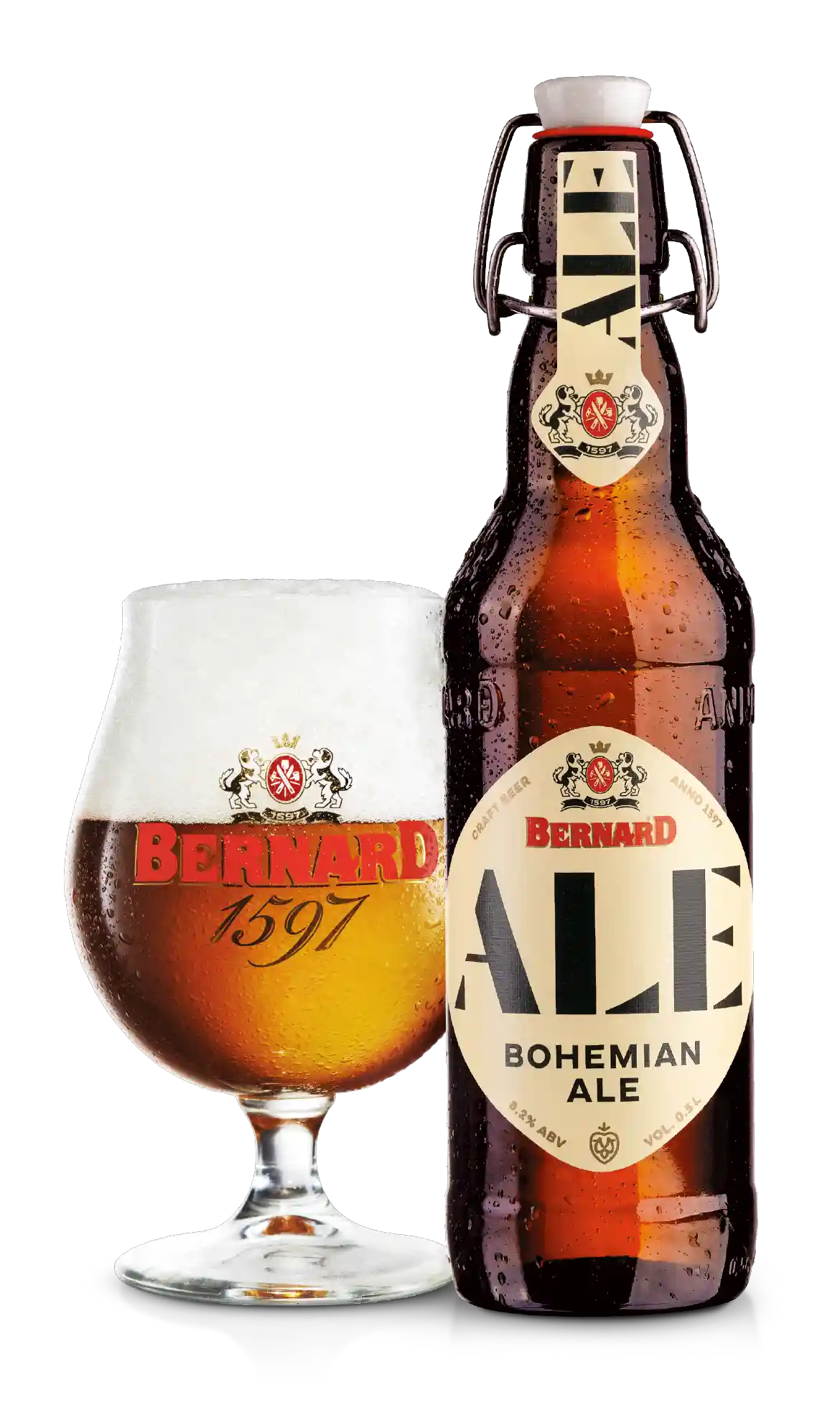 Bernard Bohemian Ale 8.2% i 0.5 l og ølglas – importeret af Beer Bros, kvalitetsøl fra Tjekkiet