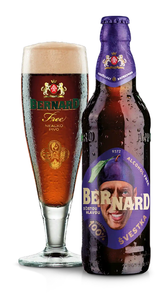 Bernard Plum alkoholfri øl i 0.5 l og ølglas – importeret af Beer Bros, kvalitetsøl fra Tjekkiet